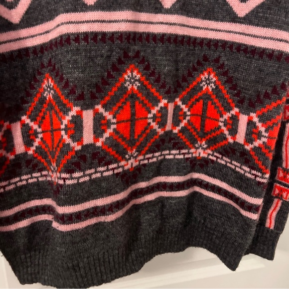 J CREW Abstract Fiar Isle Nordic Sweater M preppy grey red mohair wool blend - Picture 12 of 16